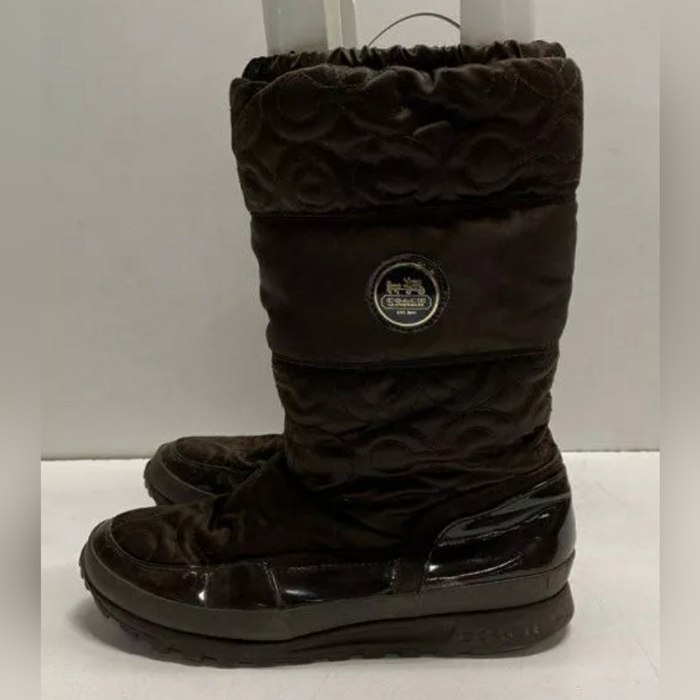 COACH Drexel Designer Brown Nylon Signature Rain Snow Zip Boots Women  7.5 M